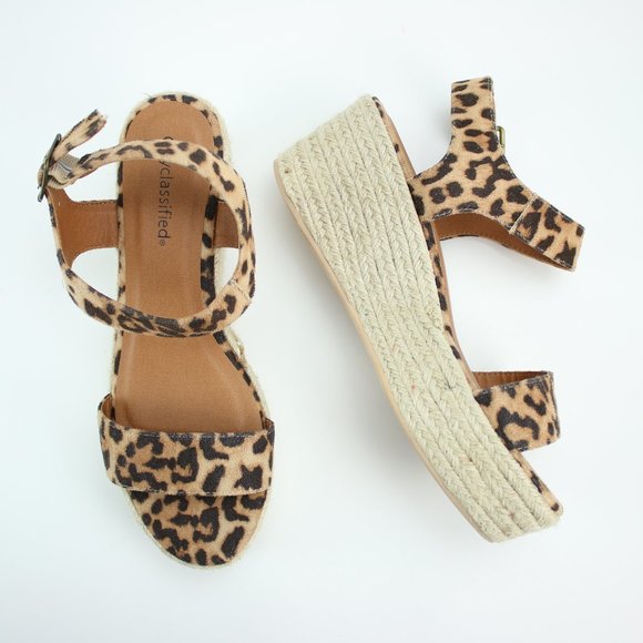 Cityclassified Shoes - Leopard Print Woven Braided Wedges Heels Strappy